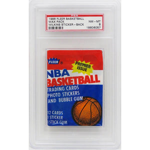 Schwartz Sports 1986 Fleer Basketball Wax Pack - (Encapsulated / Graded PSA 8) (D. Wilkins RC Sticker On Back) Michael Jordan RC??PS286FWS8