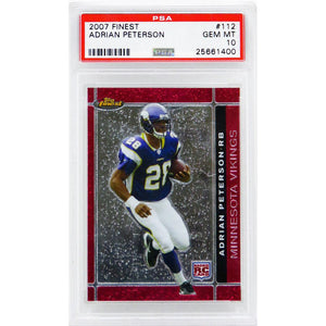 Schwartz Sports Adrian Peterson (Minnesota Vikings) 2007 Topps Finest Football #112 RC Rookie Card - PSA 10 GEM MINT (Silver Label)PS3AP07F2