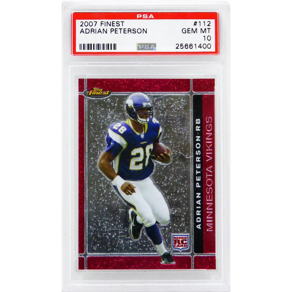 Schwartz Sports Adrian Peterson (Minnesota Vikings) 2007 Topps Finest Football #112 RC Rookie Card - PSA 10 GEM MINT (Silver Label)PS3AP07F2