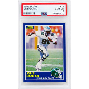 Schwartz Sports Cris Carter (Philadelphia Eagles) 1989 Score Football #72 RC Rookie Card - PSA 10 GEM MINT (New Label)PS3CC89S2
