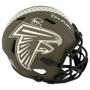 Schwartz Sports Andre Rison Signed Atlanta Falcons Salute to Service Riddell Full Size Speed Replica Helmet w/Bad MoonRISREP329