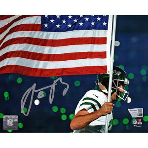 Schwartz Sports Aaron Rodgers Signed New York Jets Running With American Flag 8x10 Photo - (Fanatics)ROD08P301