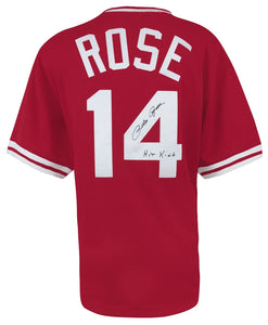 Schwartz Sports Pete Rose Signed Cincinnati Reds M&N Red Throwback 1984 Style Batting Practice Jersey w/Hit King ROSJRY103