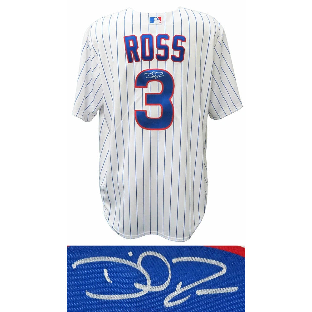 Schwartz Sports David Ross Signed Chicago Cubs White Pinstripe Majestic Replica Baseball Jersey ROSJRY118