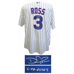 Schwartz Sports David Ross Signed Chicago Cubs White Pinstripe Majestic Replica Baseball Jersey w/G-Pa Rossy ROSJRY119