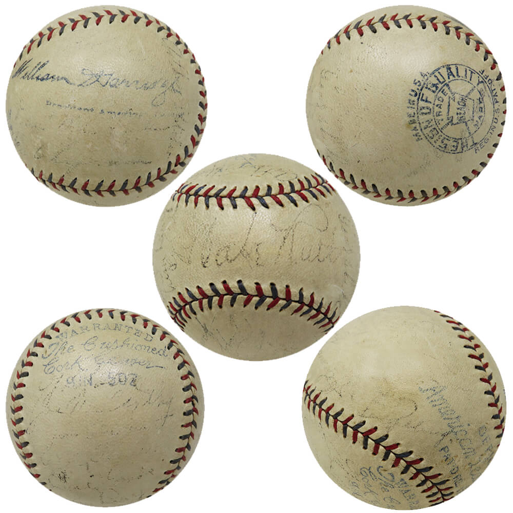 Schwartz Sports Babe Ruth & Lou Gehrig, 1933 WS Champs NY Yankees Team Signed Official AL Baseball w/23 Members (JSA)RUTBSB100