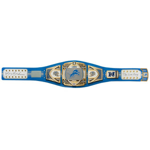 Schwartz Sports Barry Sanders Signed Detroit Lions 53x12 WWE Legacy Full Size Authentic Blue Wrestling Belt w/The Lion KingSANBLT300