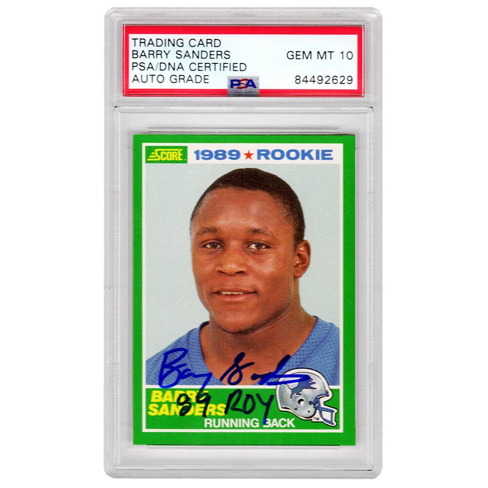 Schwartz Sports Barry Sanders Signed Detroit Lions 1989 Score Rookie Card #257 w/ROY'89  - (PSA/DNA Encapsulated - Auto Grade 10)SANCAR322