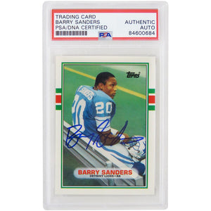 Schwartz Sports Barry Sanders Signed Detroit Lions 1989 Topps Rookie Card #83T - (PSA/DNA Encapsulated)SANCAR323