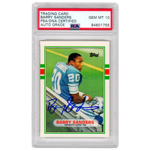 Schwartz Sports Barry Sanders Signed Detroit Lions 1989 Topps Rookie Card #83T - (PSA/DNA / Auto Grade 10)SANCAR324
