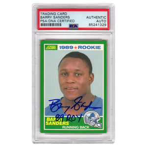 Schwartz Sports Barry Sanders Signed Detroit Lions 1989 Score Rookie Card #257 w/ROY'89 - (PSA Encapsulated)SANCAR341