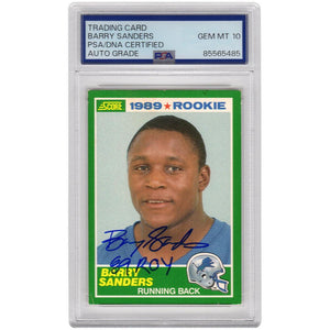 Schwartz Sports Barry Sanders Signed Detroit Lions 1989 Score Rookie Football Card #257 w/ROY'89 - (PSA / Auto Grade 10)SANCAR342