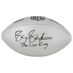 Schwartz Sports Barry Sanders Signed Wilson Duke Silver Metallic NFL Full Size Replica Football w/The Lion KingSANFTB319