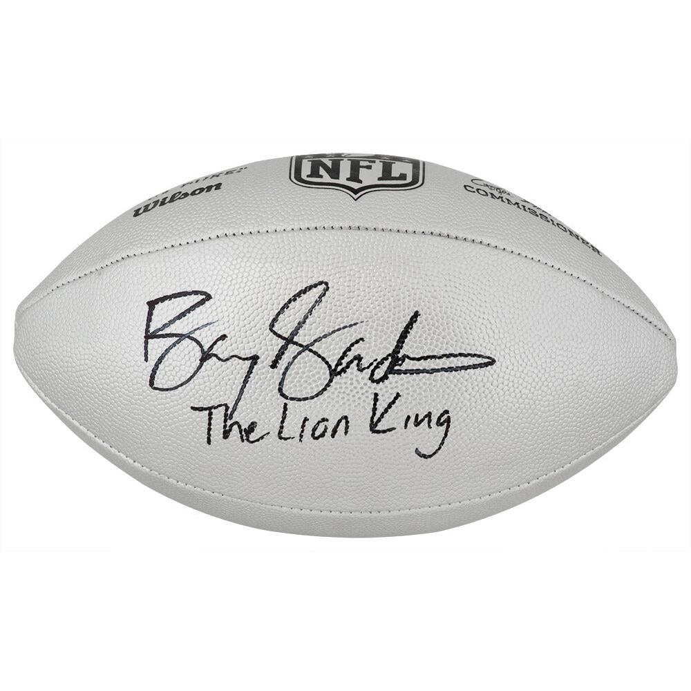 Schwartz Sports Barry Sanders Signed Wilson Duke Silver Metallic NFL Full Size Replica Football w/The Lion KingSANFTB319