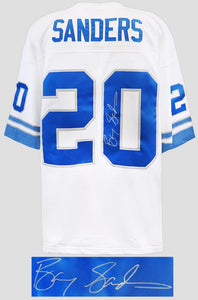 Schwartz Sports Barry Sanders Signed Detroit Lions White 1996 Throwback M&N NFL Legacy Football Jersey SANJRY318