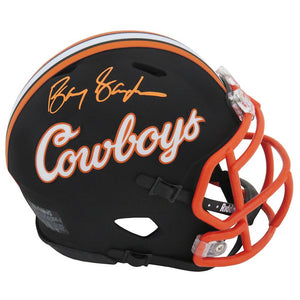 Schwartz Sports Barry Sanders Signed Oklahoma State Cowboys Black Riddell Speed Mini HelmetSANMIN332