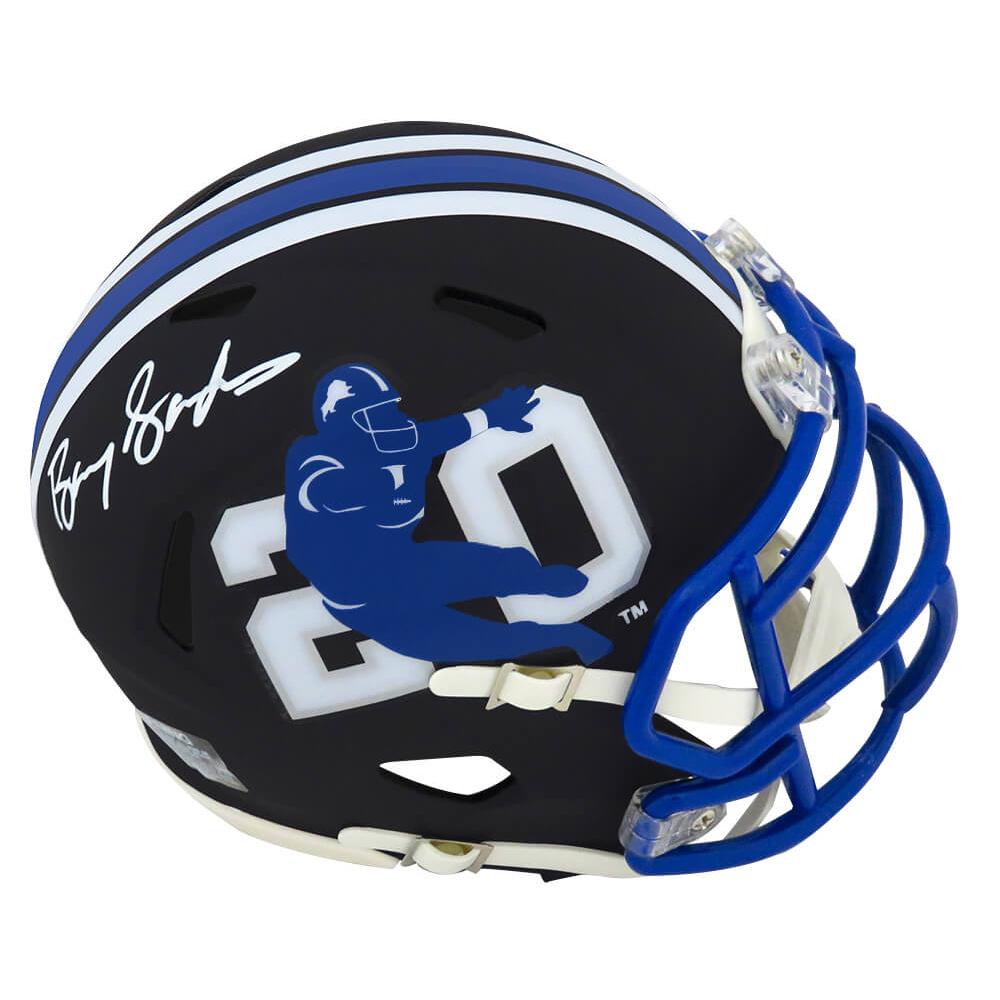Schwartz Sports Barry Sanders Signed Detroit Lions Barry Sanders Logo Black Riddell Speed Mini HelmetSANMIN334