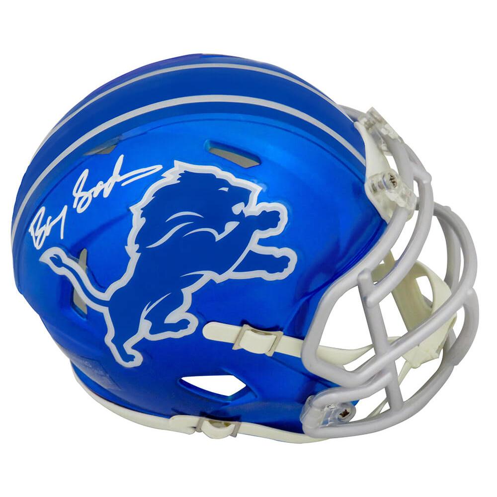 Schwartz Sports Barry Sanders Signed Detroit Lions FLASH Riddell Speed Mini Helmet (In White Ink)SANMIN335