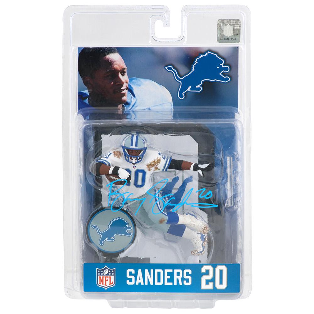 Schwartz Sports Barry Sanders Signed Detroit Lions White Jersey McFarlane Toys FigurineSANOTH302