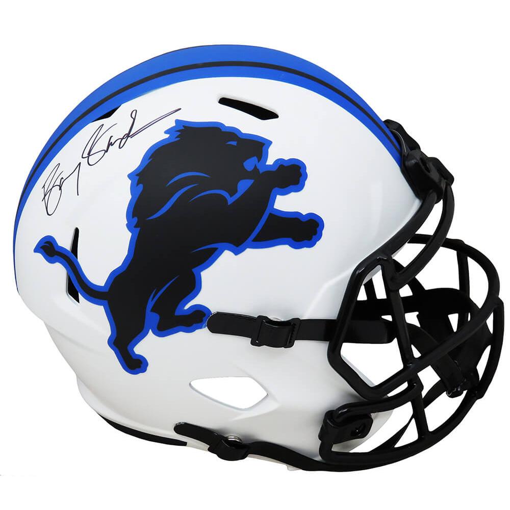 Schwartz Sports Barry Sanders Signed Detroit Lions Lunar Eclipse White Matte Riddell Speed Full Size Replica HelmetSANREP342