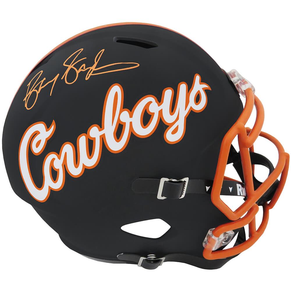 Schwartz Sports Barry Sanders Signed Oklahoma State Black Riddell Full Size Replica HelmetSANREP356