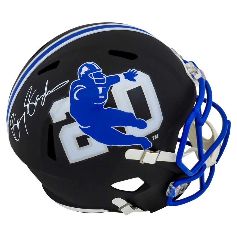 Schwartz Sports Barry Sanders Signed Detroit Lions Barry Sanders Logo Black Riddell Full Size Speed Replica HelmetSANREP362