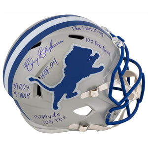 Schwartz Sports Barry Sanders Signed Detroit Lions T/B Riddell Full Size Speed Replica Helmet w/7-INSCRIPTIONSSANREP372