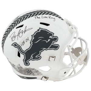 Schwartz Sports Barry Sanders Signed Detroit Lions SALUTE 2024 White Riddell Full Size Speed Replica Helmet w/HOF'04, The Lion KingSANREP373