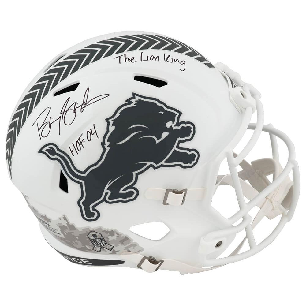 Schwartz Sports Barry Sanders Signed Detroit Lions SALUTE 2024 White Riddell Full Size Speed Replica Helmet w/HOF'04, The Lion KingSANREP373