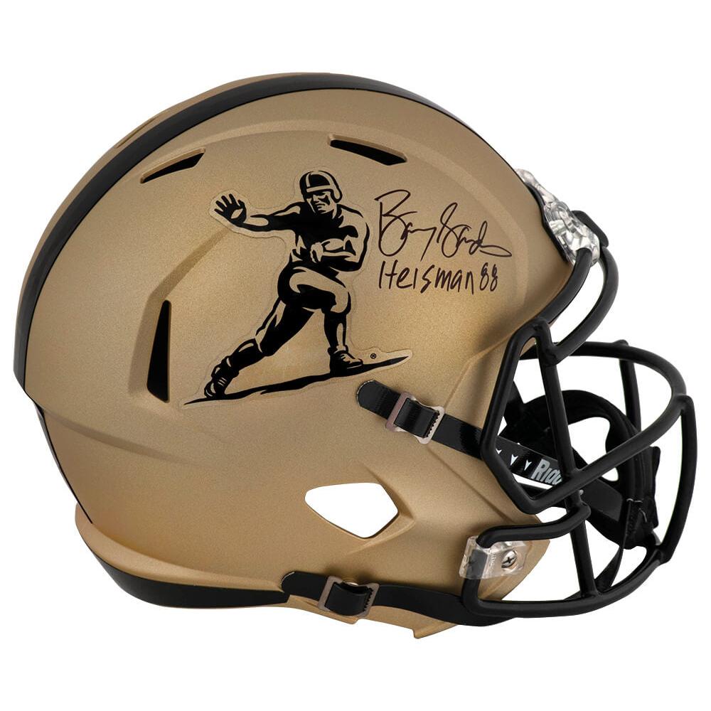Schwartz Sports Barry Sanders Signed Heisman Trophy Logo Gold Riddell Full Size Speed Replica Helmet w/Heisman'88SANREP397