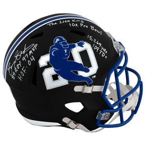 Schwartz Sports Barry Sanders Signed Detroit Lions Barry Sanders Logo Black Riddell Full Size Speed Replica Helmet w/7-InscriptionsSANREP398