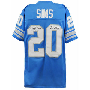 Schwartz Sports Billy Sims Signed Blue Custom Football Jersey w/80 ROY SIMJRY305