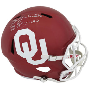 Schwartz Sports Billy Sims Signed Oklahoma Sooners Riddell Full Size Speed Replica Helmet w/78 HeismanSIMREP308