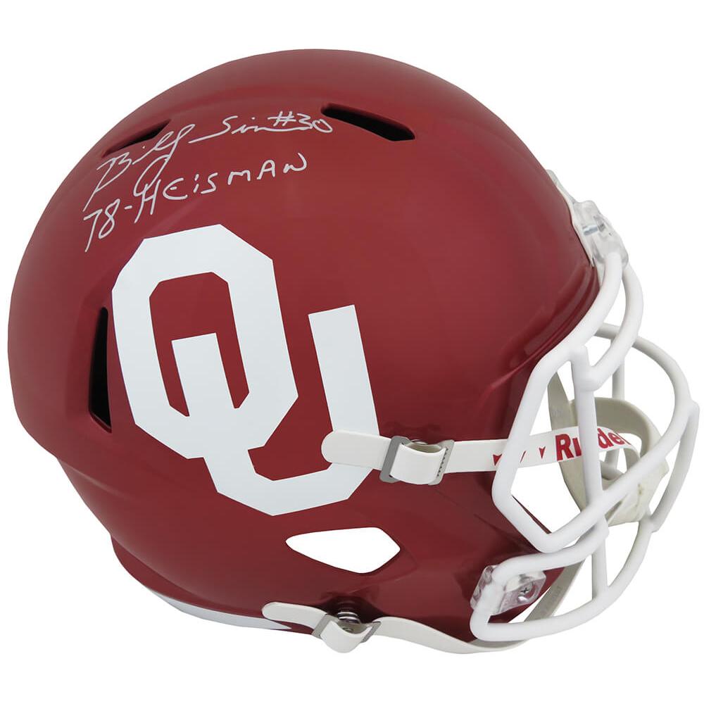 Schwartz Sports Billy Sims Signed Oklahoma Sooners Riddell Full Size Speed Replica Helmet w/78 HeismanSIMREP308