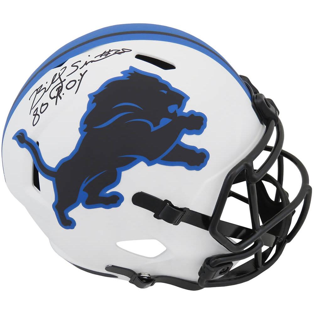 Schwartz Sports Billy Sims Signed Detroit Lions Lunar Eclipse White Matte Riddell Full Size Speed Replica Helmet w/80 ROYSIMREP350