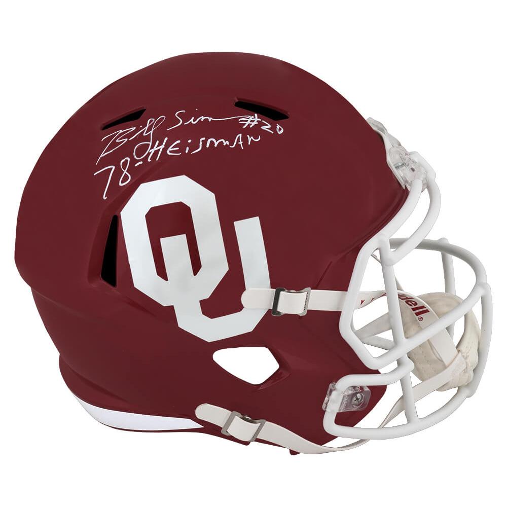Schwartz Sports Billy Sims Signed Oklahoma Sooners Riddell Full Size Speed Replica Helmet w/78 Heisman  (White Ink)SIMREP353