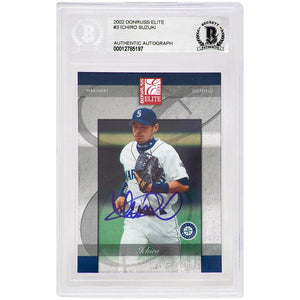 Schwartz Sports Ichiro Suzuki Signed Seattle Mariners 2002 Donruss Elite Baseball Trading Card #3  - (Beckett Encapsulated)SUZCAR100