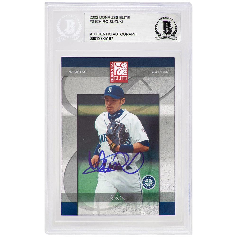 Schwartz Sports Ichiro Suzuki Signed Seattle Mariners 2002 Donruss Elite Baseball Trading Card #3  - (Beckett Encapsulated)SUZCAR100