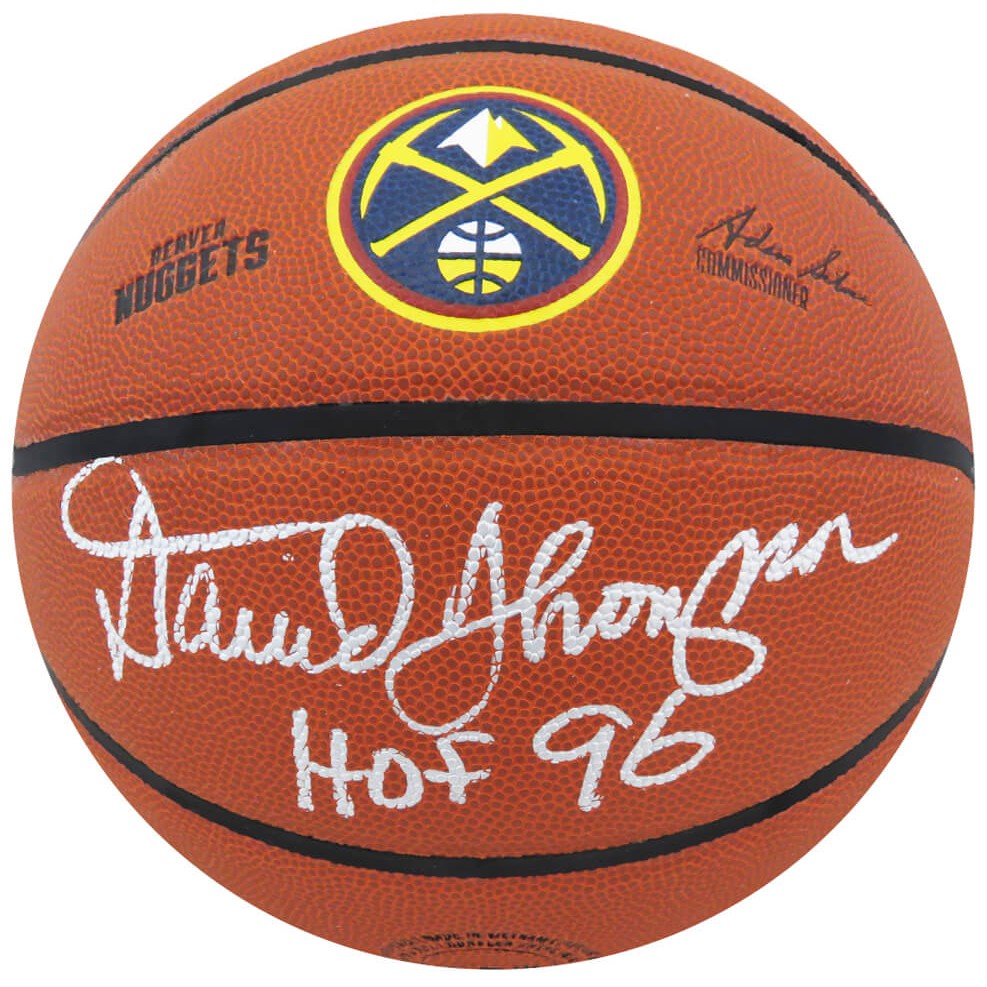 Schwartz Sports David Thompson Signed Wilson Denver Nuggets Logo NBA Basketball w/HOF'96 THOBSK243