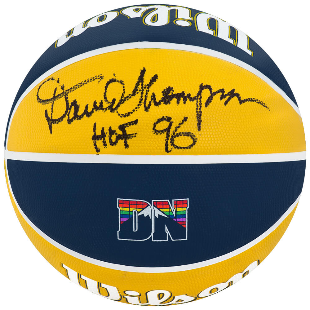 Schwartz Sports David Thompson Signed Wilson Denver Nuggets 'The City' Logo NBA Basketball w/HOF'96 THOBSK248