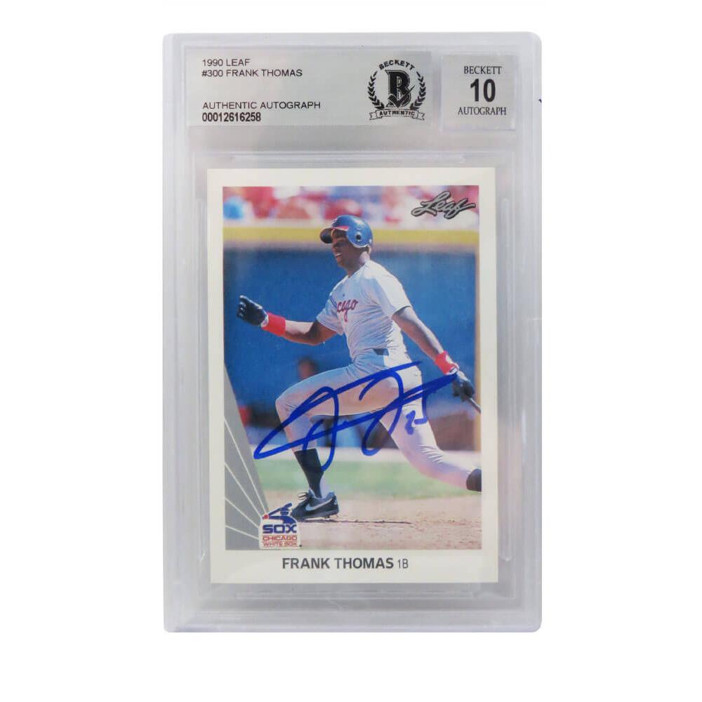 Schwartz Sports Frank Thomas Signed White Sox 1990 Leaf Rookie Card #300 (Beckett / Auto Grade 10)THOCAR111