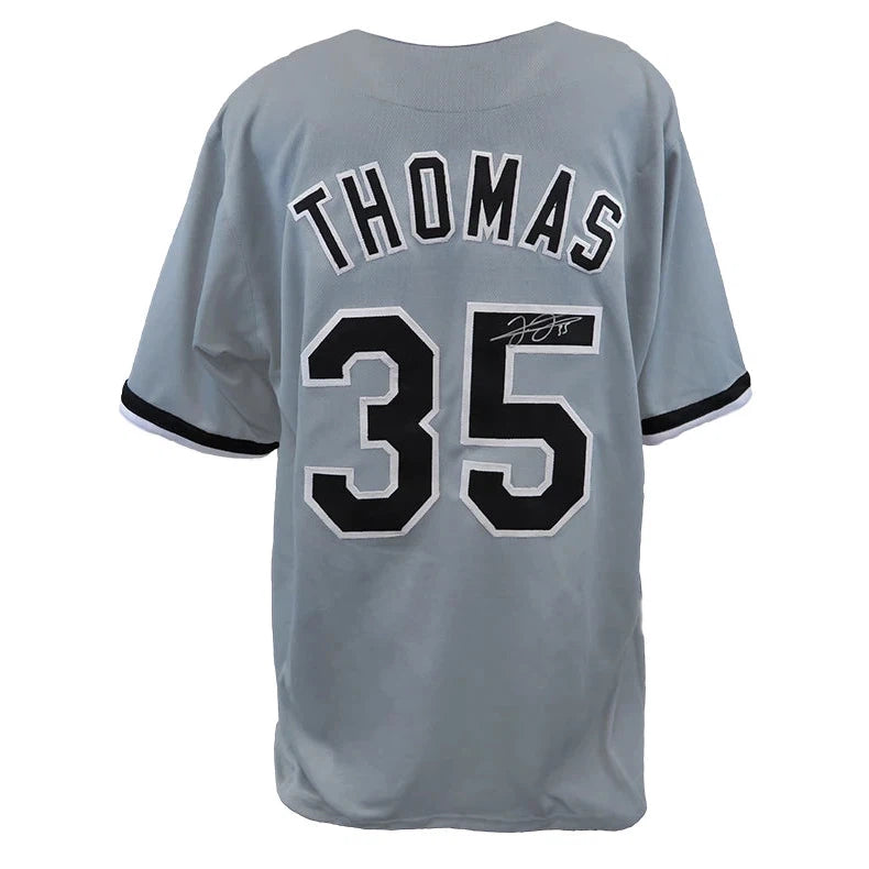 Schwartz Sports Frank Thomas Signed Grey Custom Baseball Jersey THOJRY106