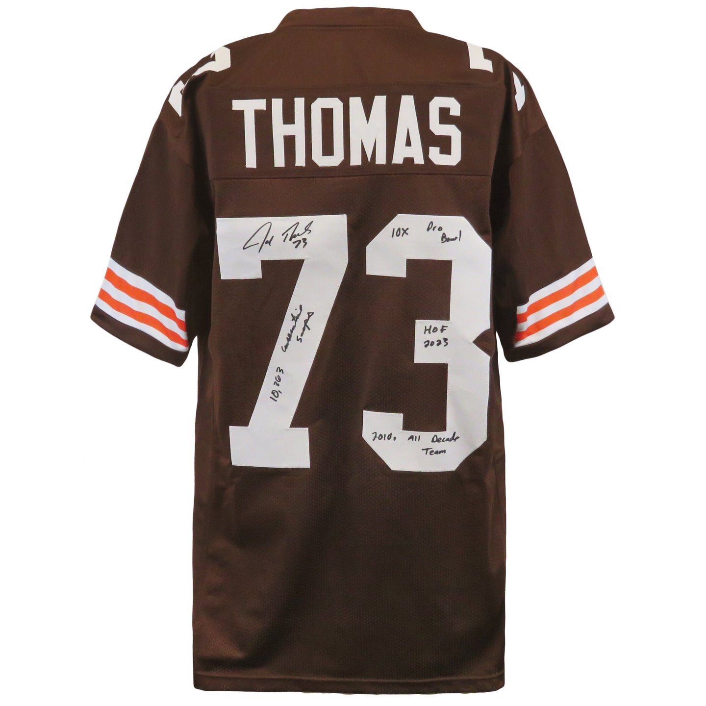 Schwartz Sports Joe Thomas Signed Brown Custom Football Jersey w/4-Inscriptions THOJRY329