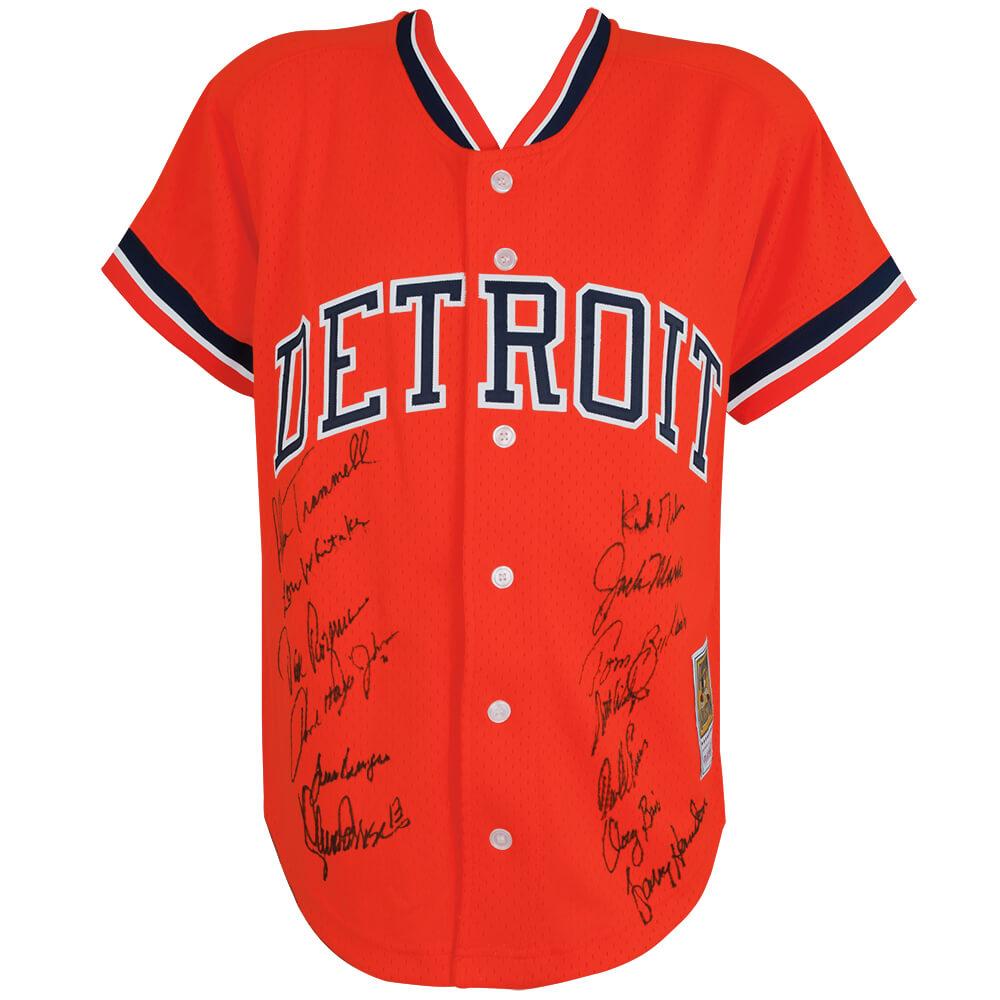 Schwartz Sports 1984 Detroit Tigers Team Signed Detroit Tigers Kirk Gibson Mitchell & Ness Replica Baseball Jersey (13 - Sigs)TIGJRY101