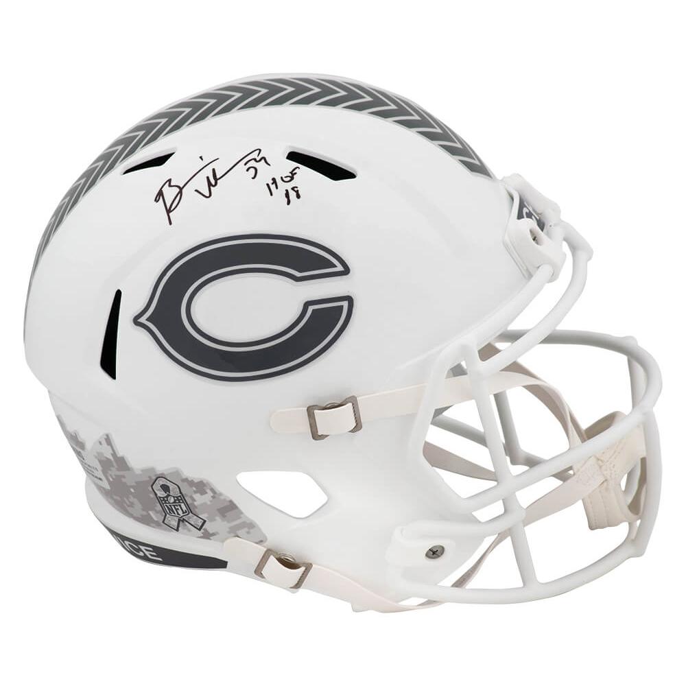 Schwartz Sports Brian Urlacher Signed Chicago Bears 2024 SALUTE White Riddell Full Size Speed Replica Helmet w/HOF'18URLREP312