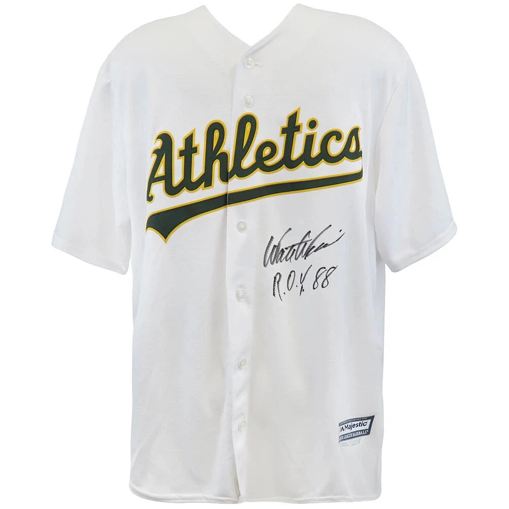 Schwartz Sports Walt Weiss Signed Oakland A’s White Majestic Replica Baseball Jersey w/88 AL ROY WEIJRY100