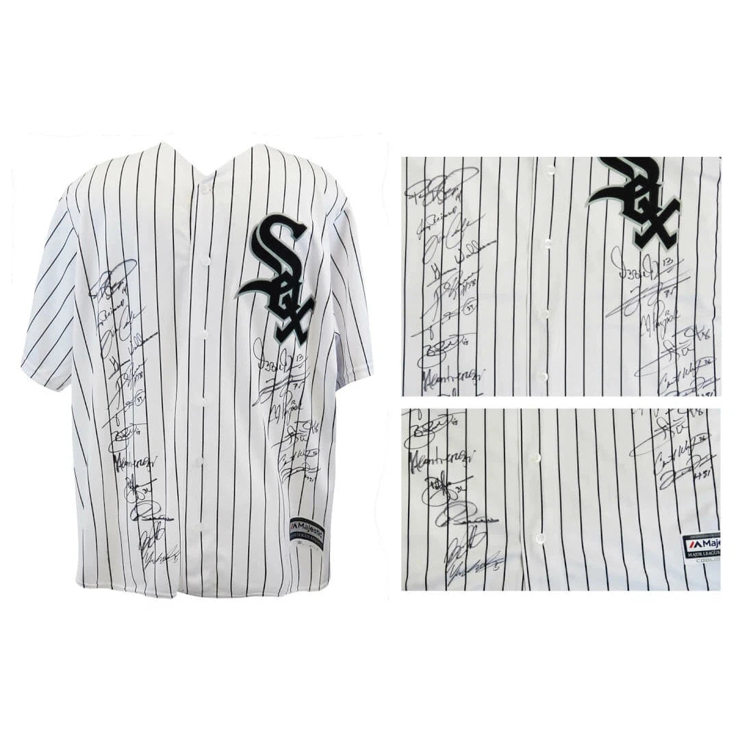 Schwartz Sports 2005 Chicago White Sox Team Signed Chicago White Sox White Pinstripe Majestic Replica Baseball Jersey (18 Signatures) WHIJRY100