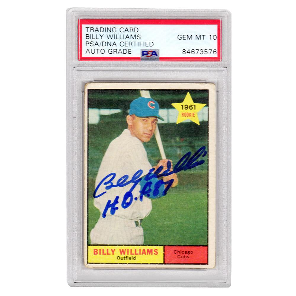 Schwartz Sports Billy Williams Signed Chicago Cubs 1961 Topps Baseball Rookie Card #141 w/HOF'87 (PSA Encapsulated / Auto Grade 10)WILCAR104
