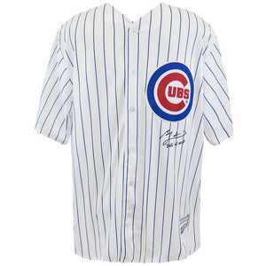Schwartz Sports Ben Zobrist Signed Chicago Cubs White Pinstripe Majestic Replica Baseball Jersey w/2016 WS MVPZOBJRY105