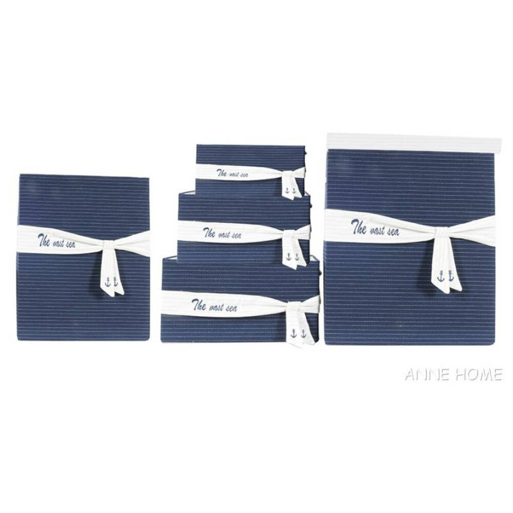Anne Home - Set of 5 Blue Fabric Basket With Bow Decoration - AB009 - Old Modern
